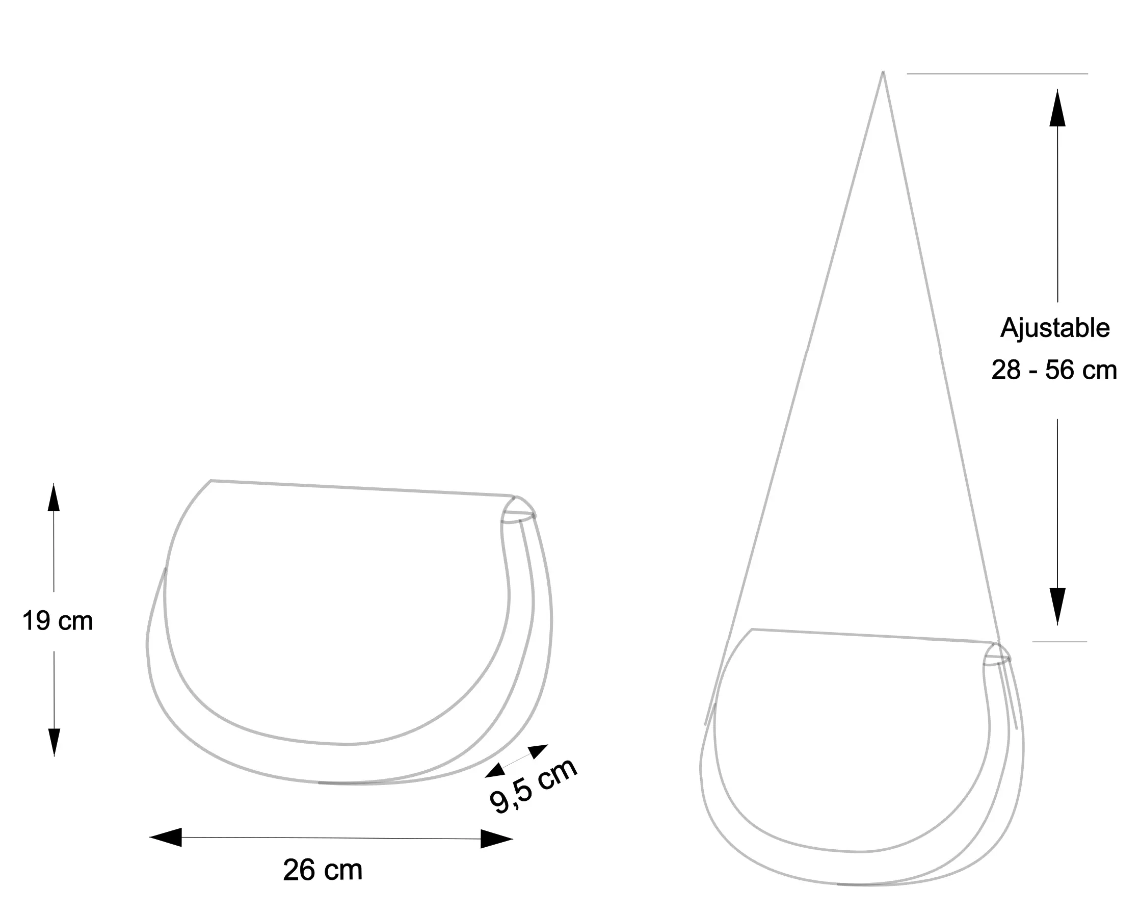 Sac bandoulière Noir en cuir pleine fleur - Croquis
