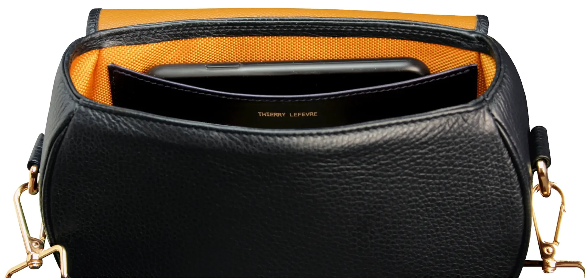 Sac bandoulière Noir en cuir pleine fleur - Intérieur